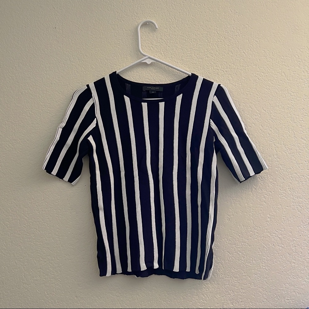 Ann Taylor Black & White Striped Shirt